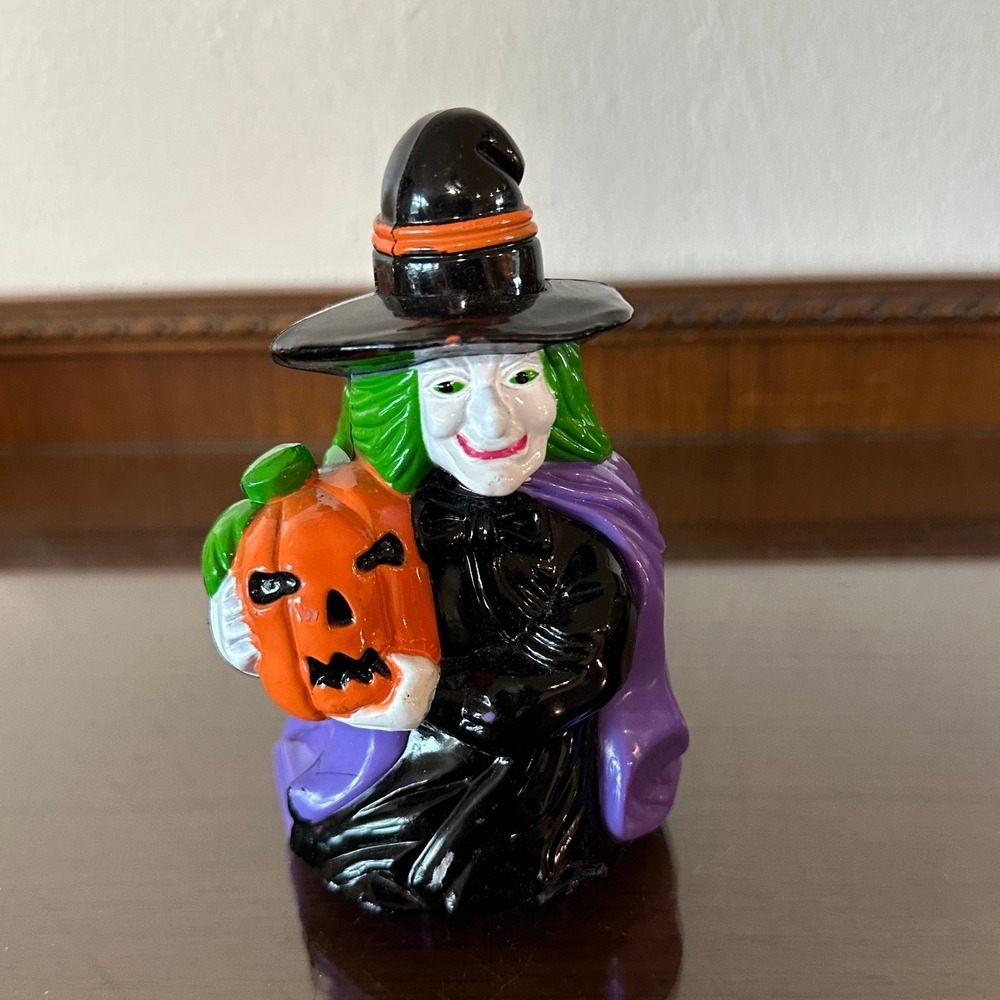 Vintage Easter Unlimited Halloween Witch Pull Back Toy Racer Jack-O-Lantern 5.5"
